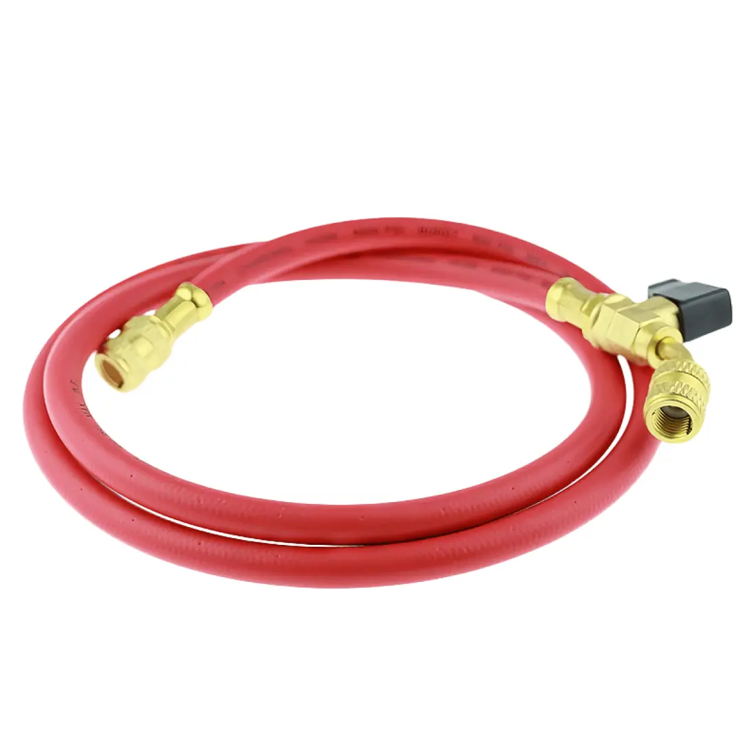 Изображение товара Шланг заправочный с вентилем DSZH - M-336 RYB-C (HV) 1/4" SAE до 55 бар 0.9 м