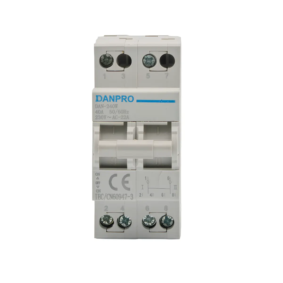 Изображение товара Переключатель модульный Danpro 2P 40 А DAN-240W для бытовых электросетей