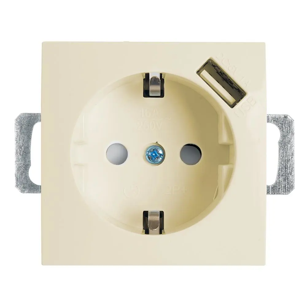 Изображение товара Встраиваемая розетка STEKKER Эрна 39329 с заземлением и USB слоновая кость
