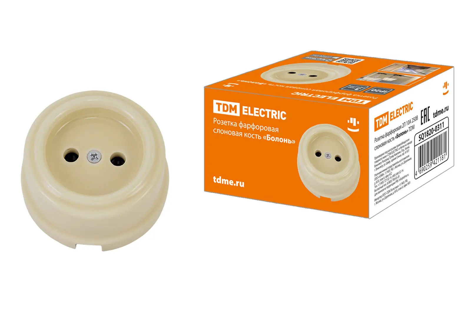 Изображение товара Розетка накладная Tdm electric Болонь SQ1820-0311 цвет слоновая кость