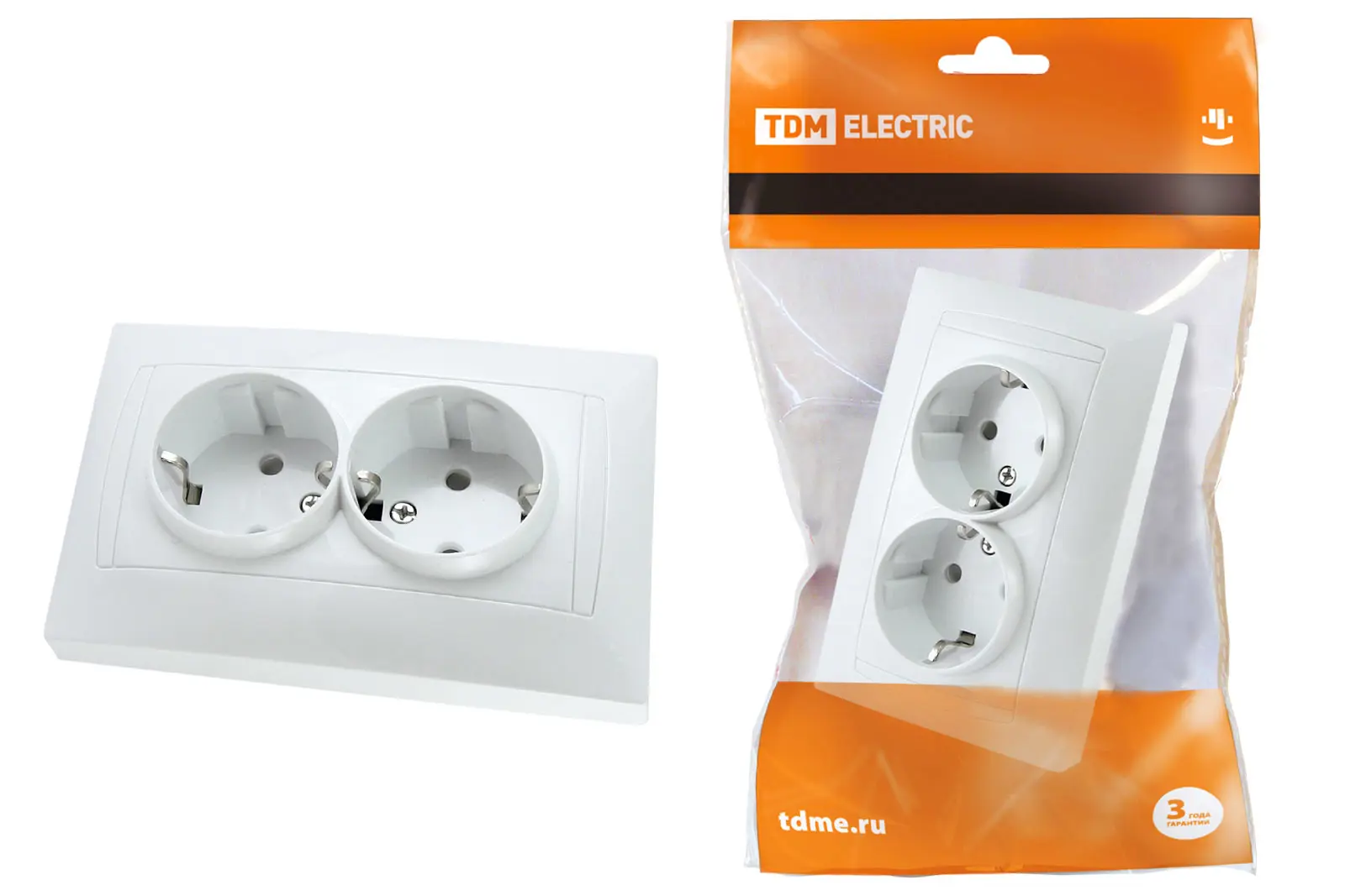 Изображение товара Розетка двойная накладная Tdm electric Лама SQ1815-0013 с заземлением со шторками цвет белый
