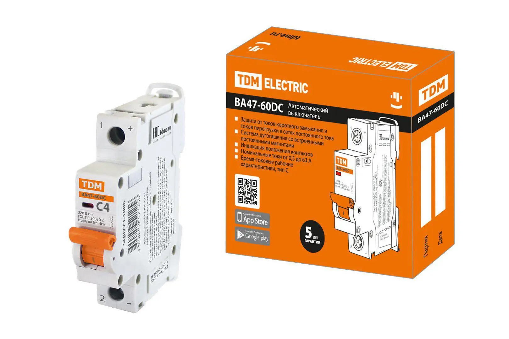 Изображение товара Автоматический выключатель Tdm Electric ВА47-60DC 1P C4 А 6 кА SQ0223-1006