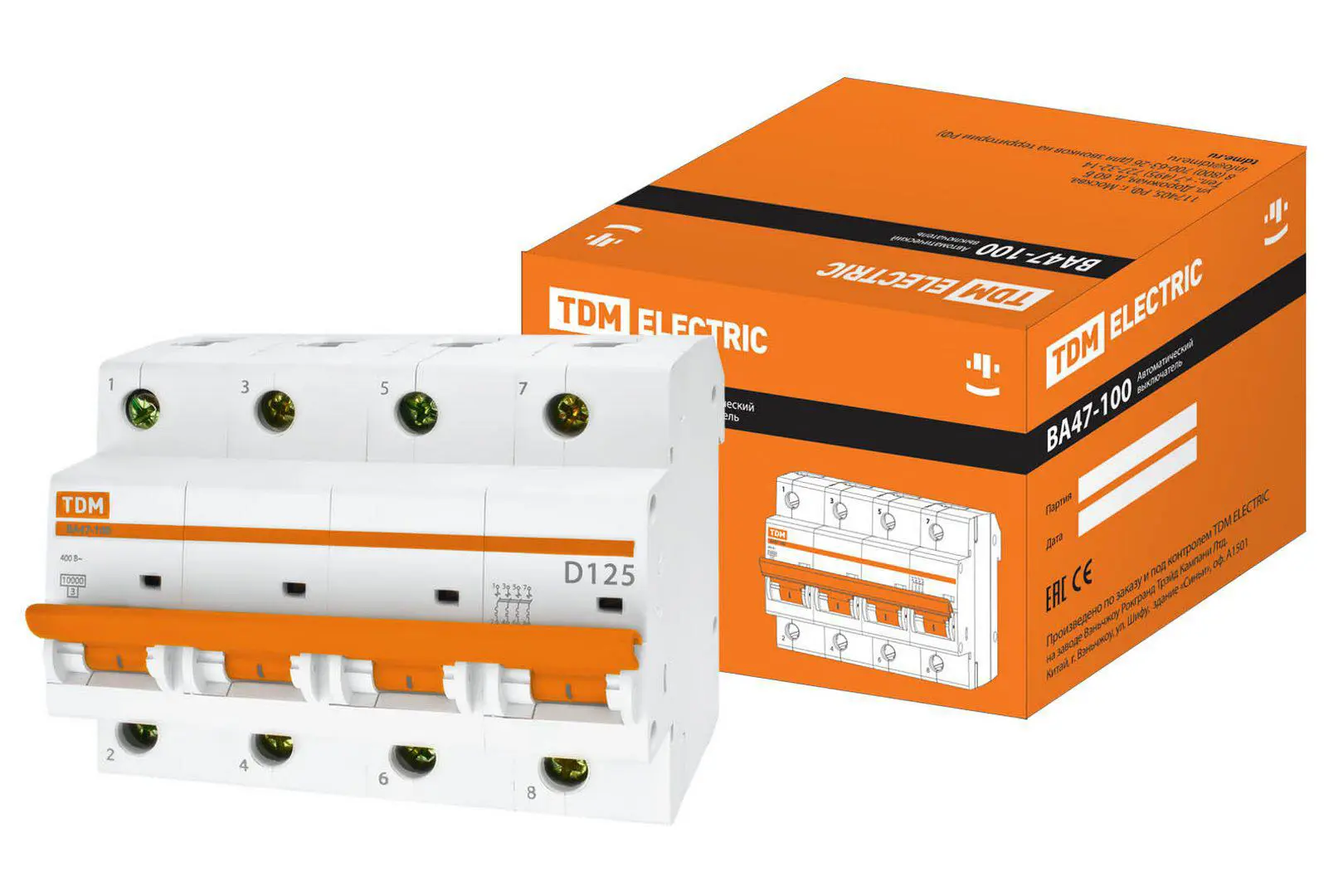 Изображение товара Автоматический выключатель Tdm Electric ВА47-10 4P D125 А 10 кА SQ0207-0096