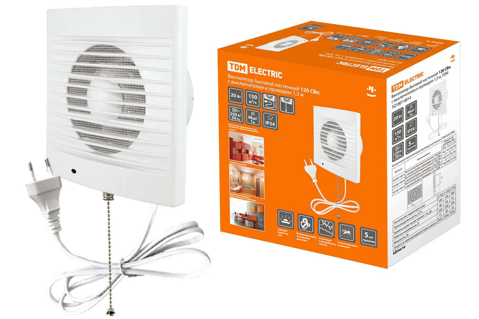 Изображение товара Вентилятор настенный вытяжной Tdm electric SQ1807-0014 D120 мм 45 дБ 150 м³/ч цвет белый