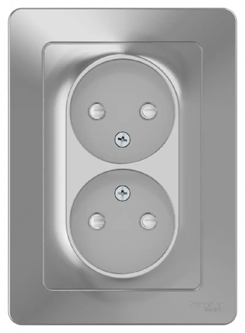 Изображение товара Розетка двойная встраиваемая Schneider Electric Blanca без заземления со шторками цвет алюминий 2 шт.