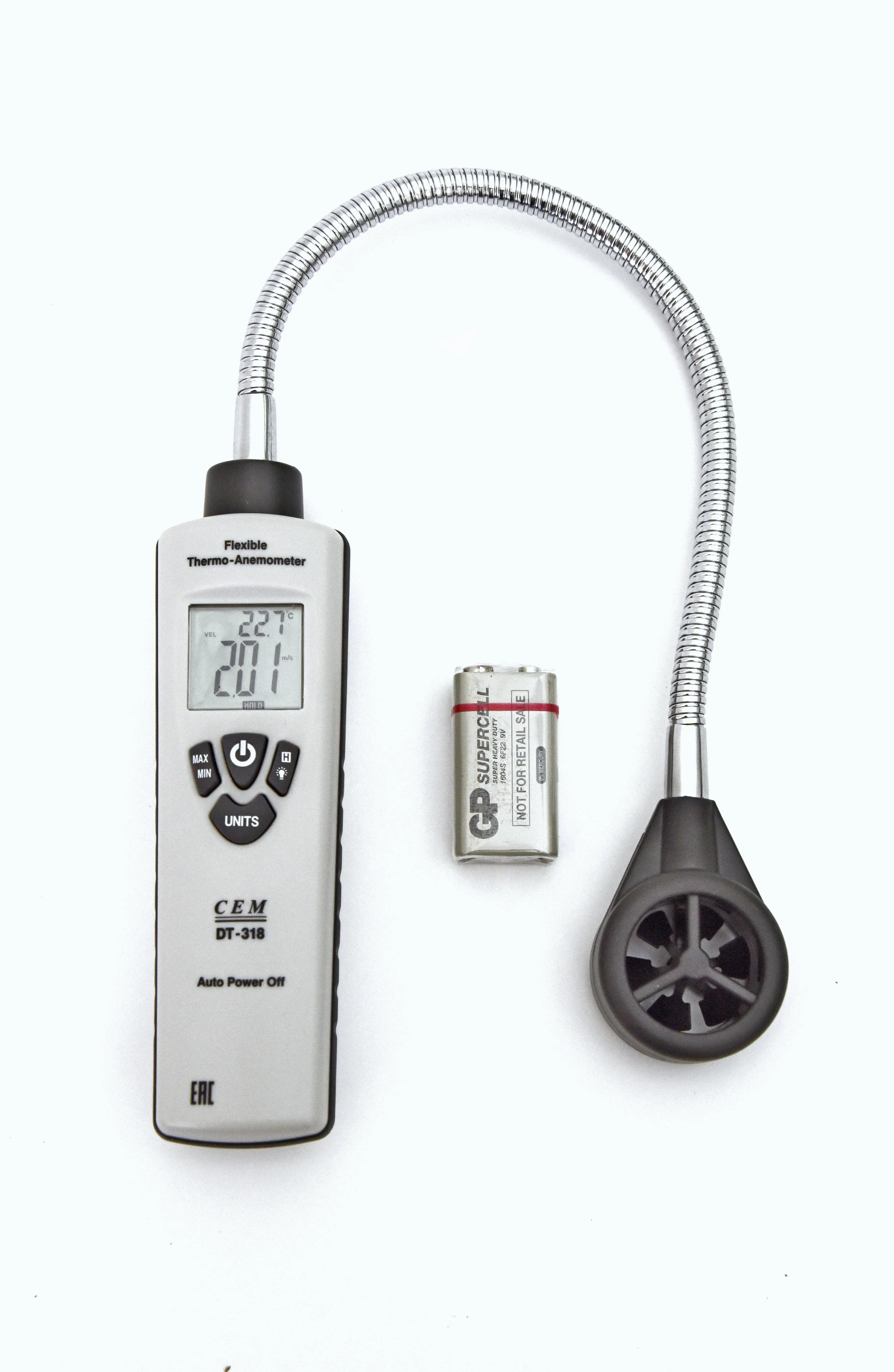 Изображение товара Термоанемометр CEM DT-318 с гибким зондом для измерения скорости воздуха и температуры