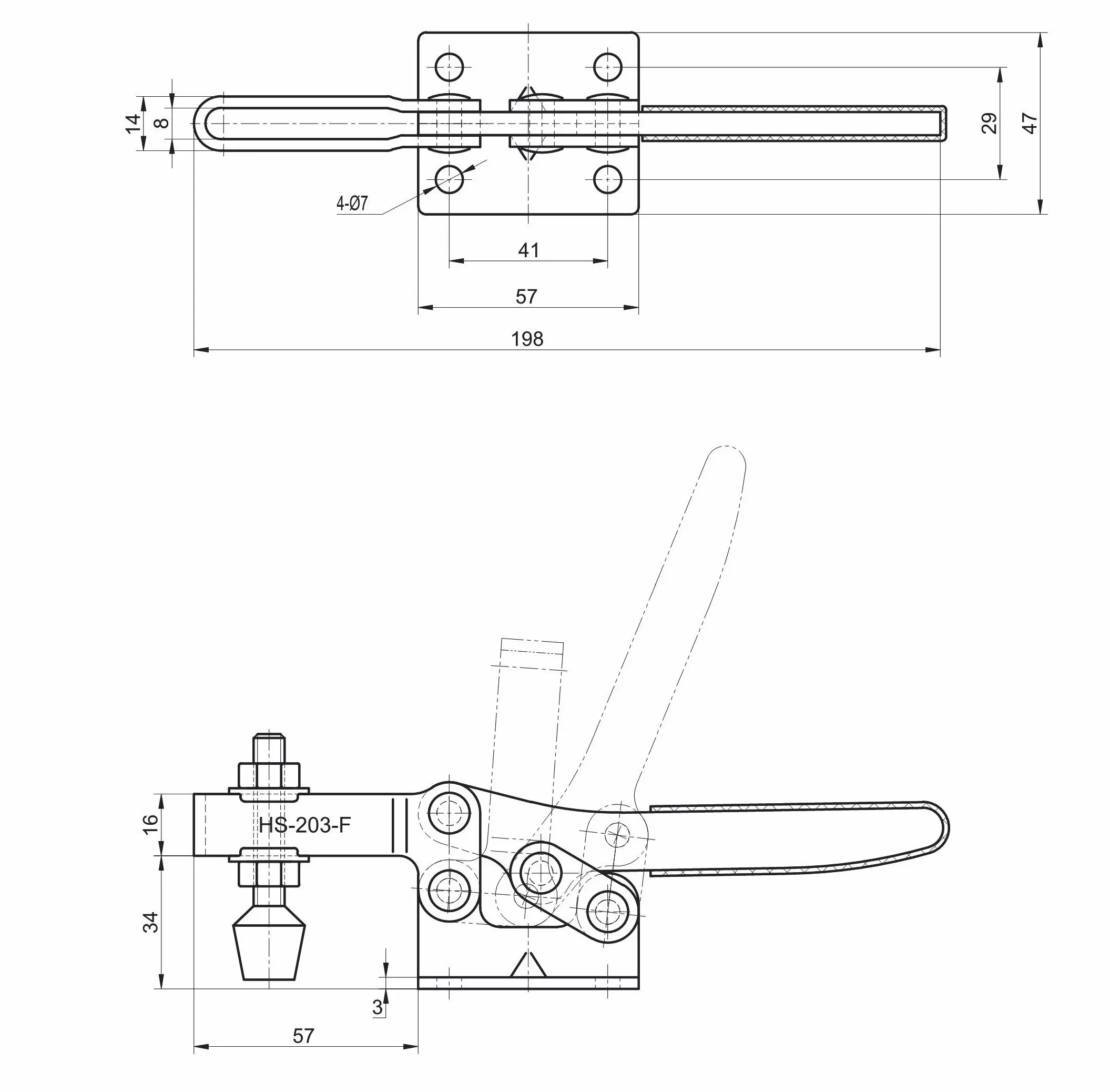 Изображение товара Зажим с горизонтальной рукоятью Hs Clamp HS-203-F