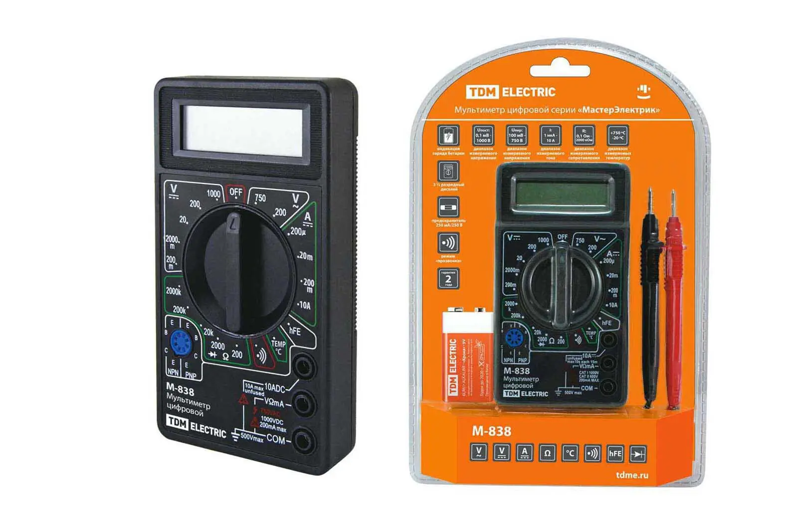 Изображение товара Цифровой мультиметр TDM ELECTRIC М-838 с комплектом и клещами