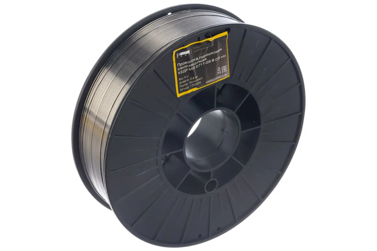 Изображение товара Проволока сварочная порошковая E71T-GS 0.8 мм 5 кг для безгазовой сварки KEDR
