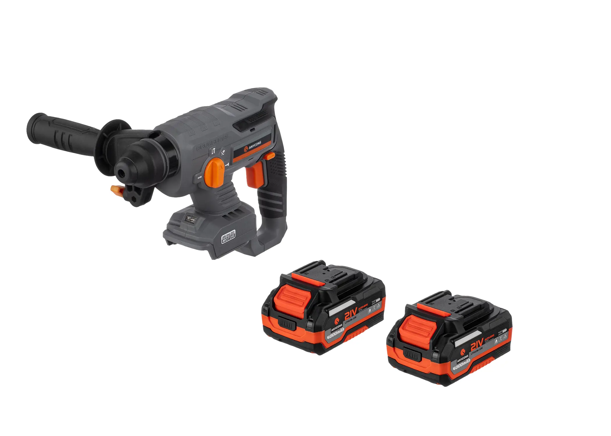 Изображение товара Перфоратор аккумуляторный бесщеточный SDS Plus Anycons AC-H408 5093486, 21 В Li-Ion 2x4 Ач, 2 Дж