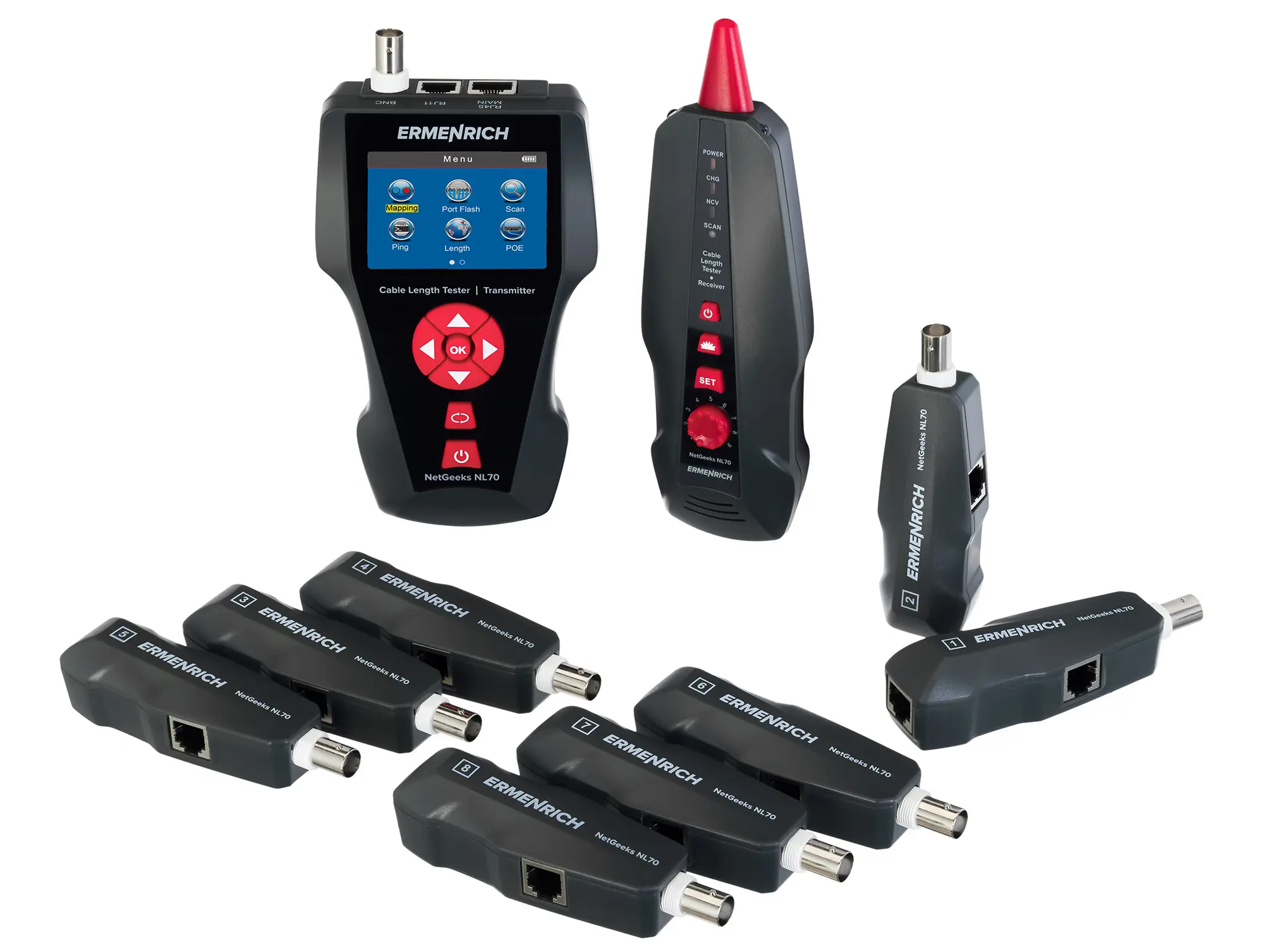 Изображение товара Измеритель длины кабеля Ermenrich NetGeeks NL70 с функциями диагностики и трассировки