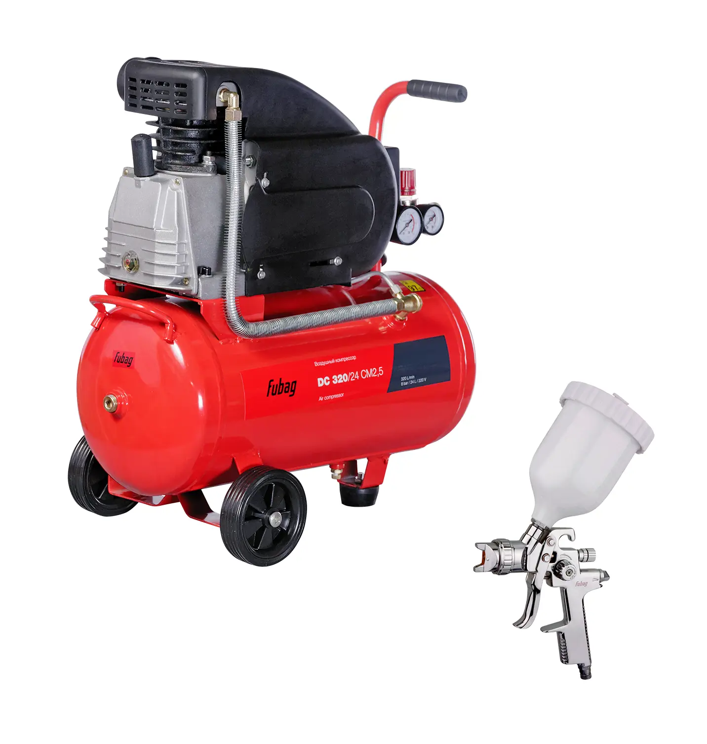 Изображение товара Компрессор поршневой Fubag DC 320/24 CM2.5 614319530_110141, 24 л, 320 л/мин, краскопульт в комплекте