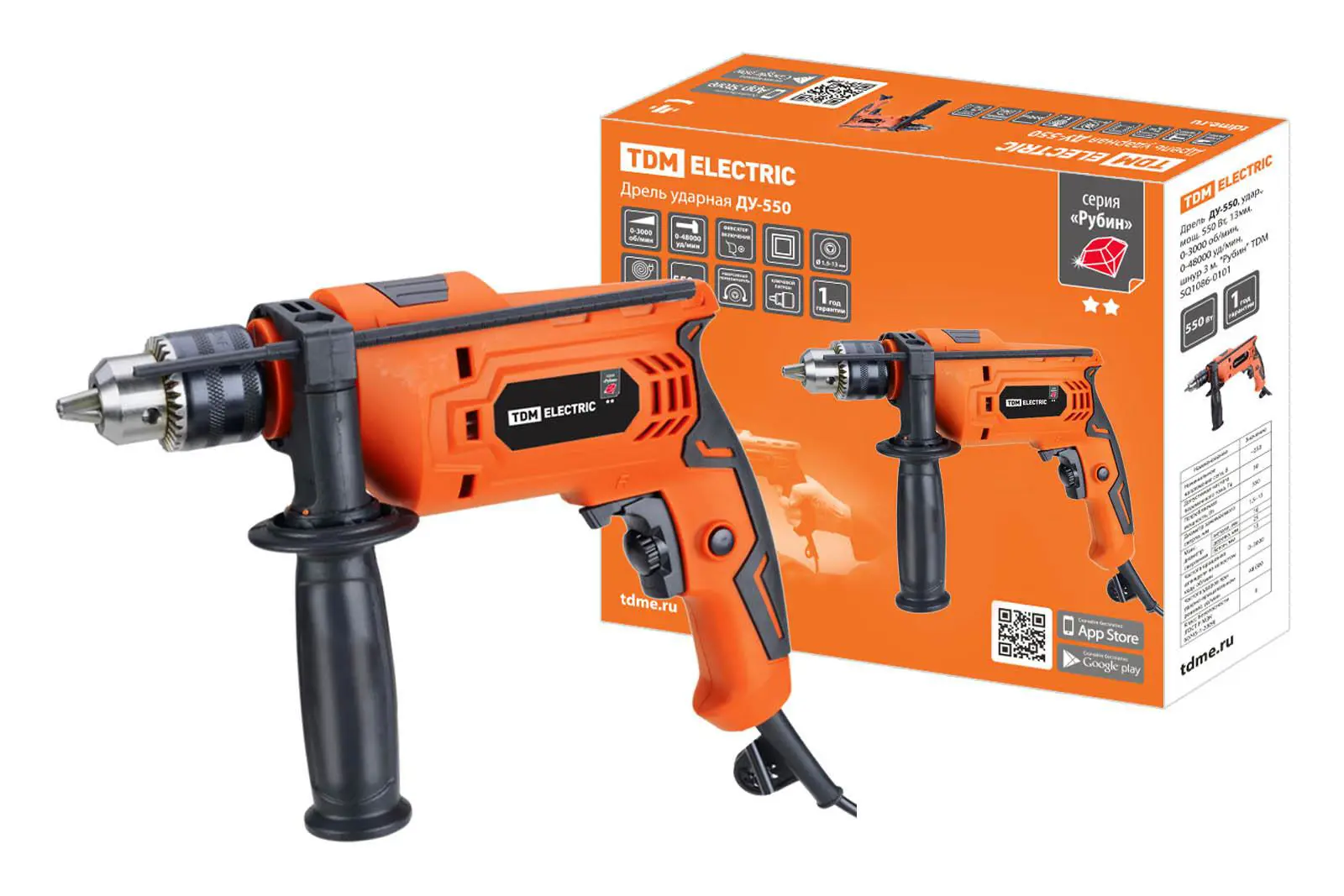Изображение товара Дрель сетевая ударная Tdm electric ДУ-550 550 Вт для сверления и ударных работ