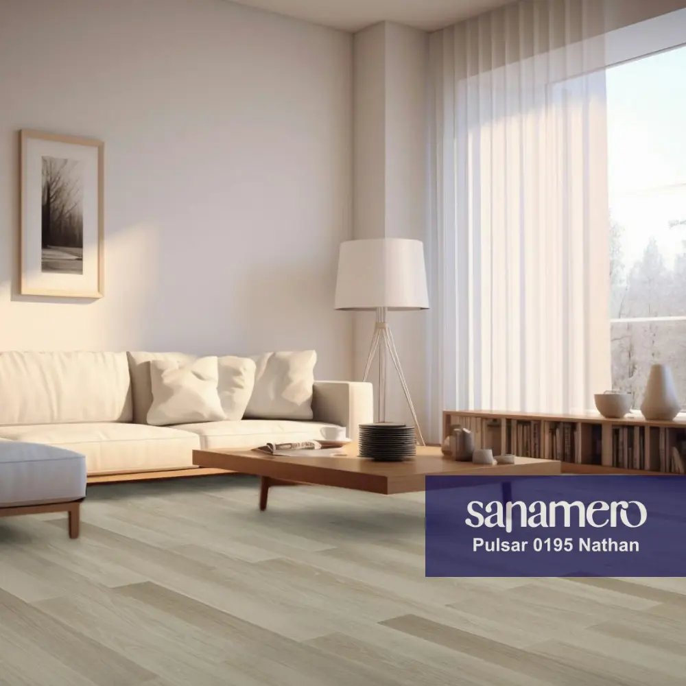 Изображение товара Ламинат Sanamero Pulsar 0195 Nathan 12 мм, класс 33, бежевый, фаска 4, 1.755 м² коробка