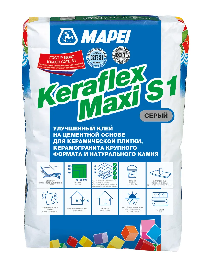 Изображение товара Эластичный Клей На Цементной Основе Mapei Keraflex MAXI S1, Серый, 25 Кг