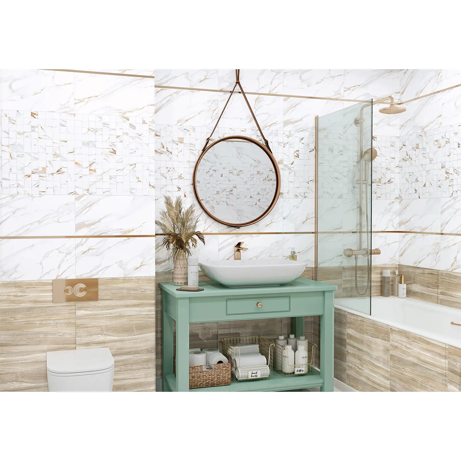 Изображение товара Настенная плитка Alma ceramica Dakota 24.9x50 см мрамор текстура бело-бежевый