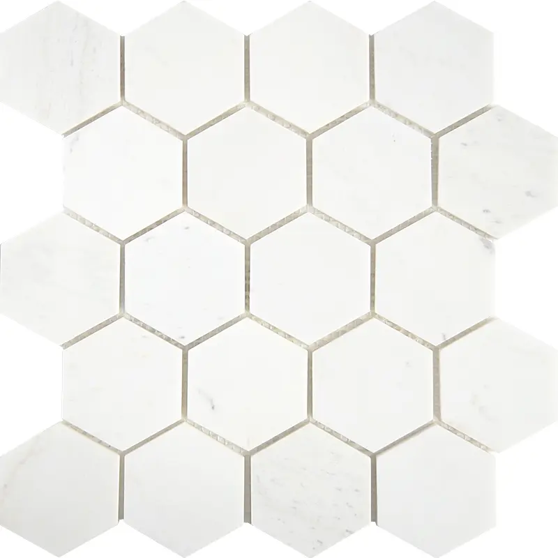 Изображение товара Декоративная мозаика Hexagon 64x74 см из натурального мрамора белого цвета