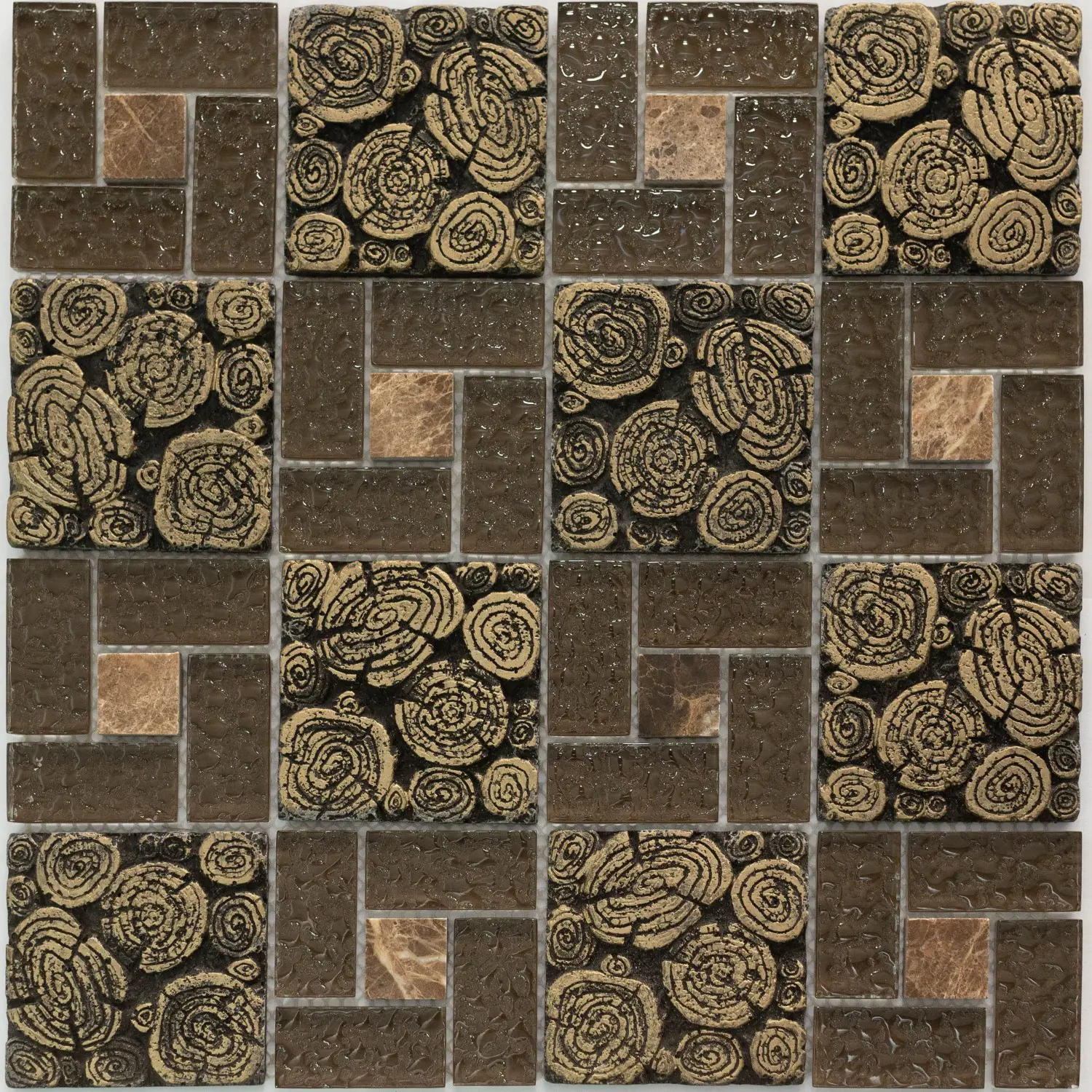 Изображение товара Декоративная мозаика из стекла и камня NSMOSAIC коричневая 29.5x29.5 см