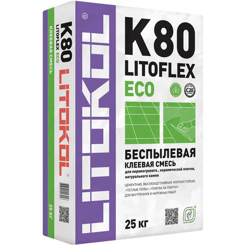 Изображение товара Клей плиточный Litoflex K80 ECO С2Е серый 25 кг