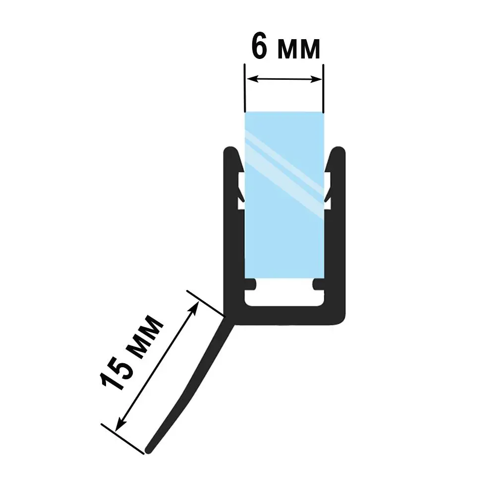 Изображение товара Уплотнитель для душевой кабины 6 мм Ц-образный U2997 длина 110 см лепесток 15 мм