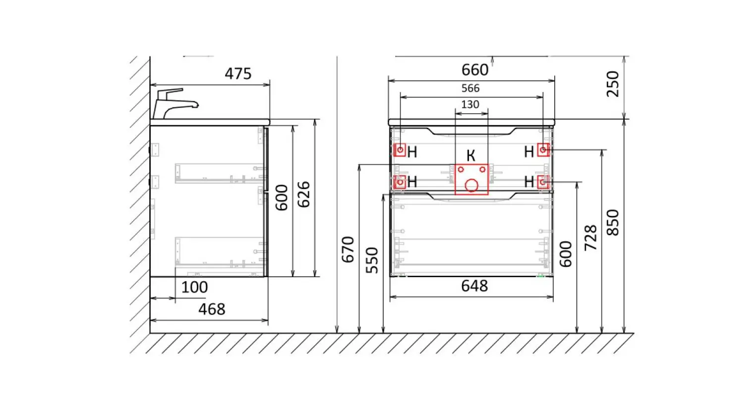 Изображение товара Тумба под раковину подвесная Jorno Sli.01.65/P/A 60см цвет серый
