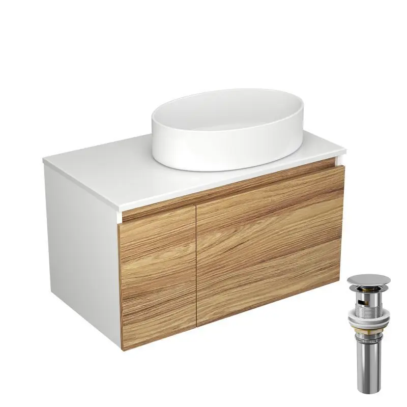Изображение товара Тумба под раковину подвесная Bauedge BD0500 80см цвет дуб, с раковиной