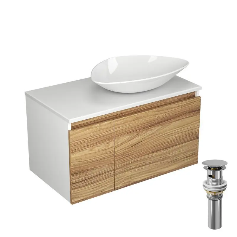 Изображение товара Тумба под раковину подвесная Bauedge BD0491 80см цвет дуб, с раковиной