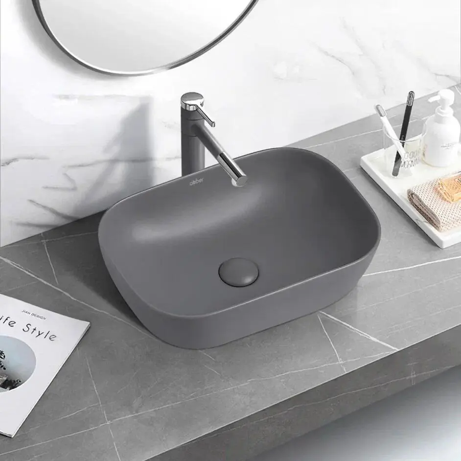 Изображение товара Раковина накладная Abber rechteck AC2200MG 46см цвет серый/серебристый