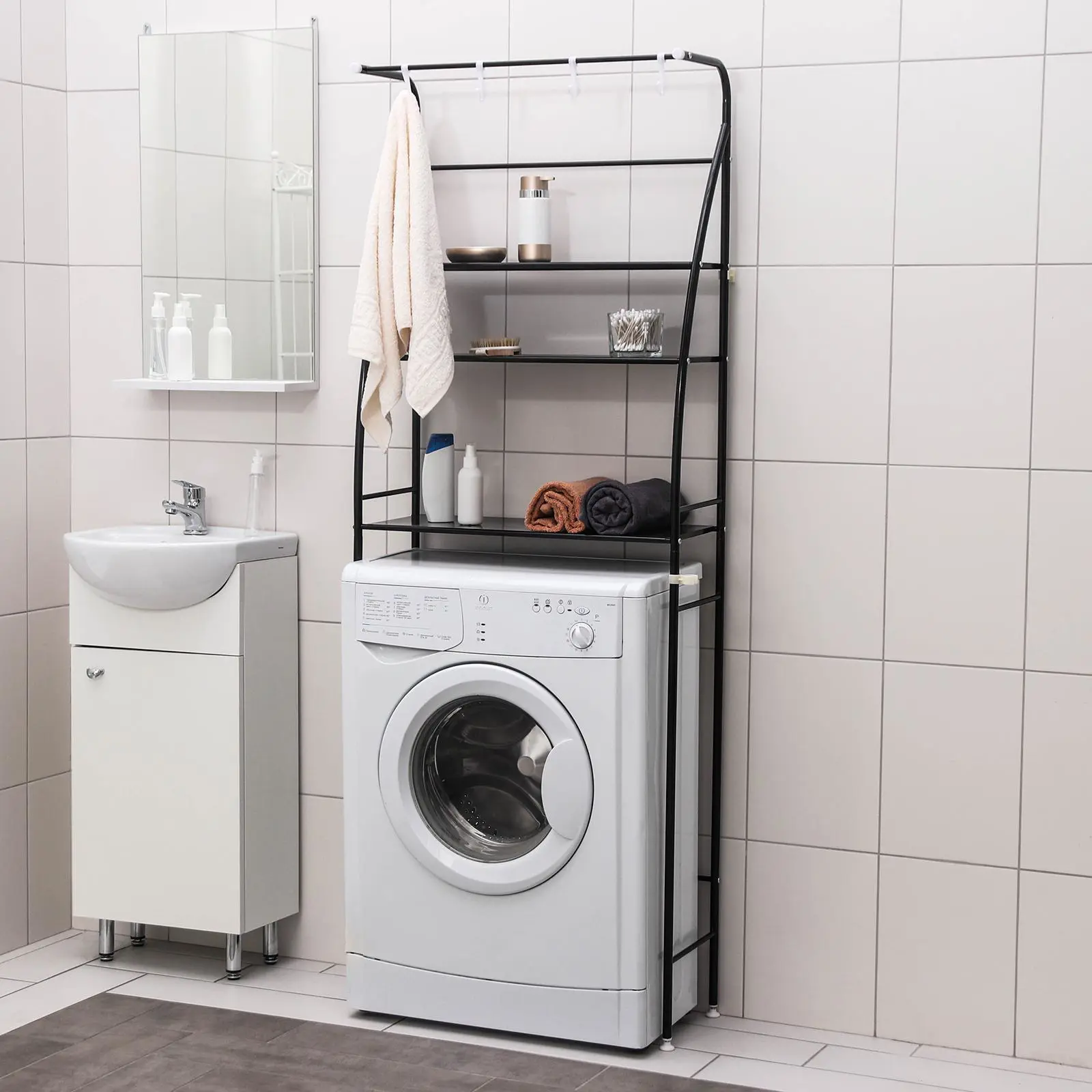 Изображение товара Стеллаж над стиральной машинкой Клик Мебель 5421563 25x175x66см цвет черный