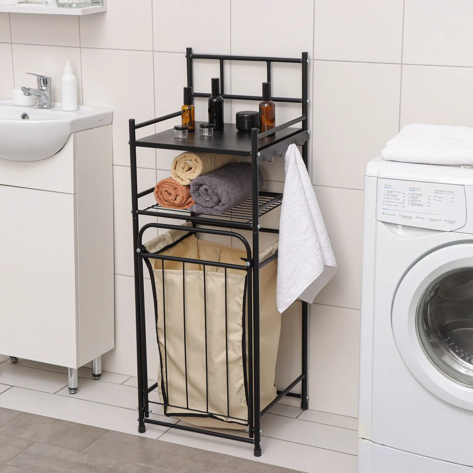 Изображение товара Стеллаж с корзиной для белья 2-x ярусный Клик Мебель 9197604 35x105x38см цвет черный
