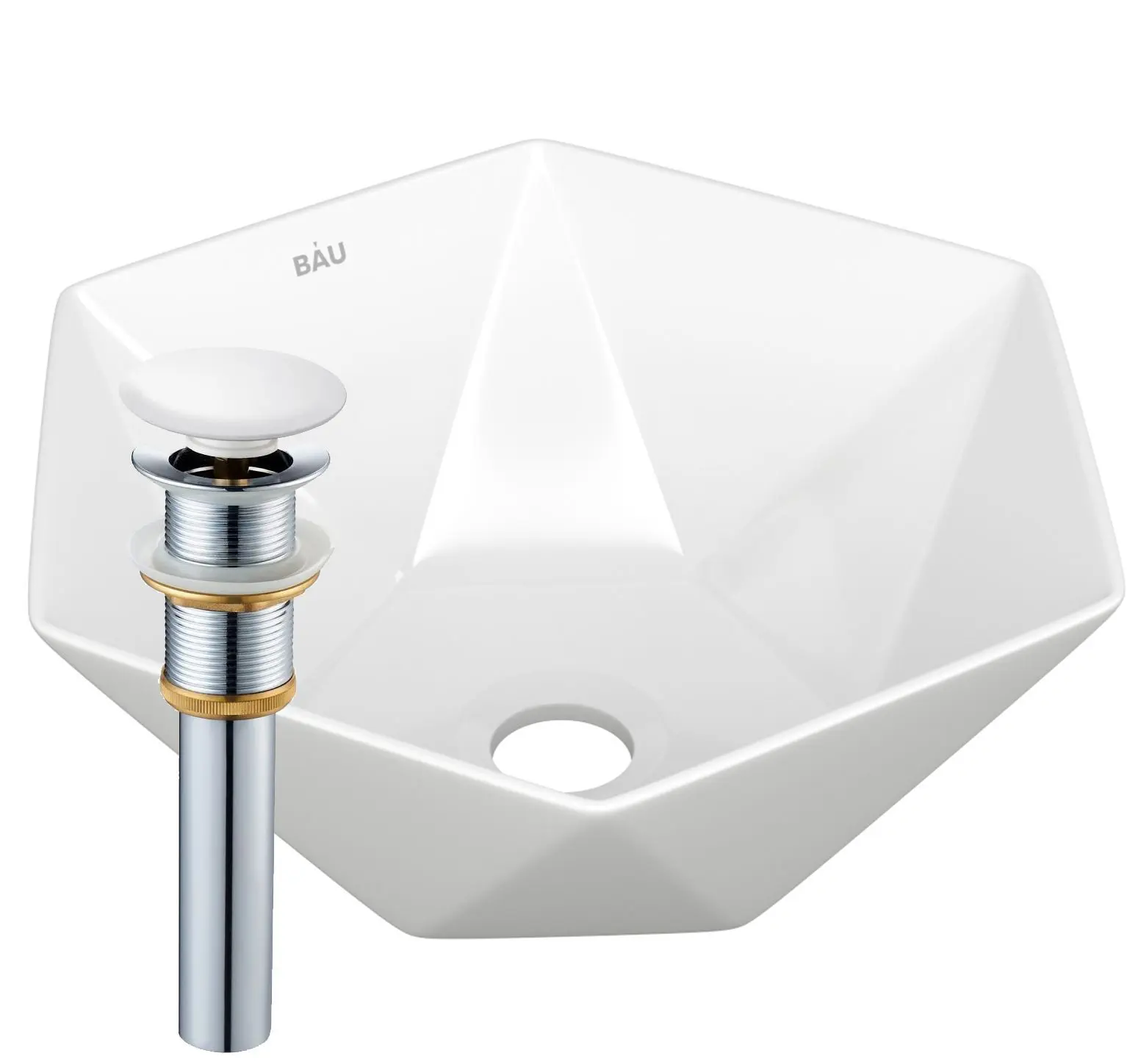 Изображение товара Раковина накладная на столешницу Bauedge Crystal 40x40 белая выпуск клик-клак белый