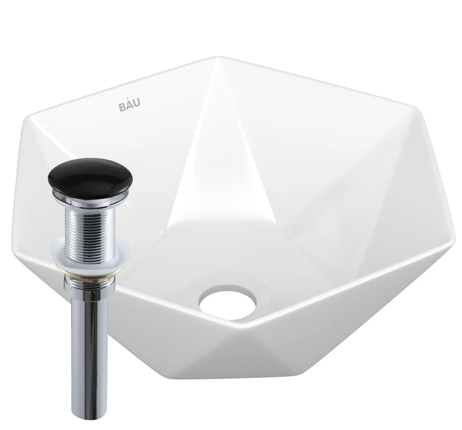 Изображение товара Раковина накладная на столешницу Bauedge Crystal 40x40 белая выпуск клик-клак черный