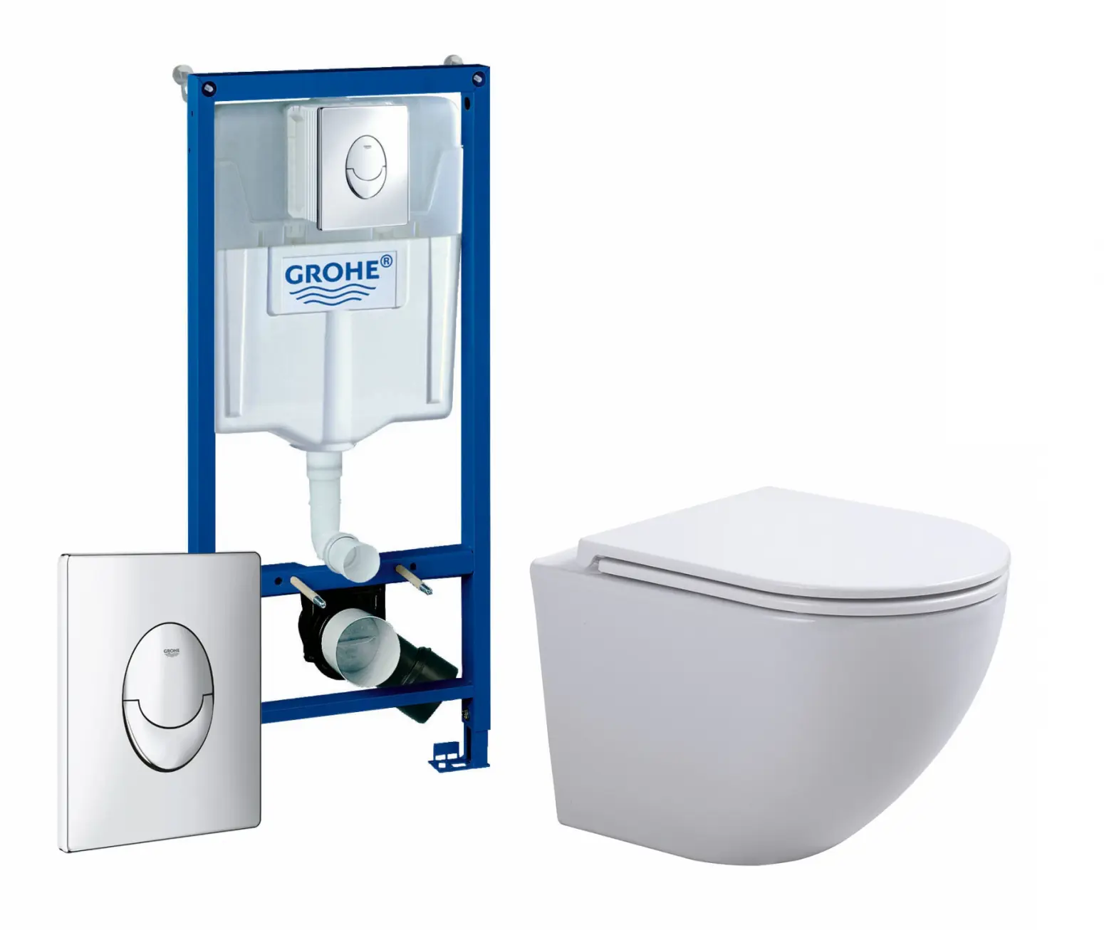 Изображение товара Комплект 3 в 1 инсталляция Grohe Rapid SL с подвесным унитазом SinteSi EVI кнопка Skate Air