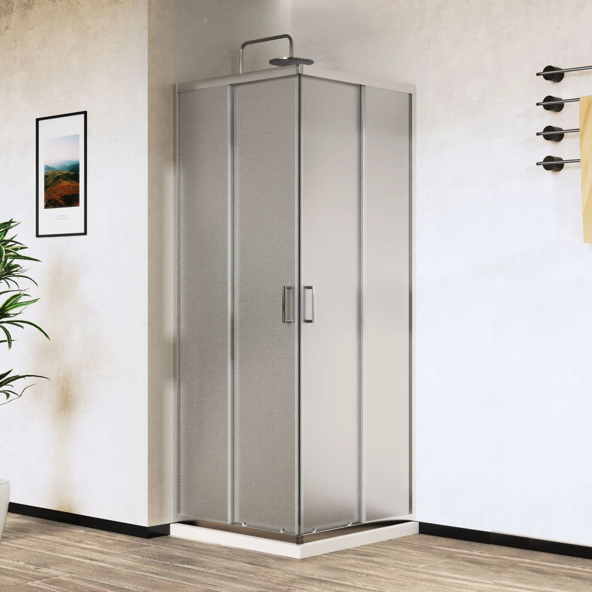 Изображение товара Душевой уголок Vincea VSS-5CT900MT квадрат 90x90см серебро профиль эффект стекла рифленый