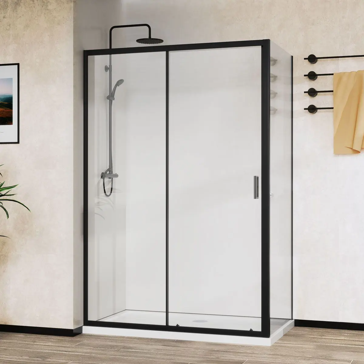 Изображение товара Душевой уголок Vincea VSR-5CT9012CLB прямоугольник 90x120см черный профиль эффект стекла прозрачный