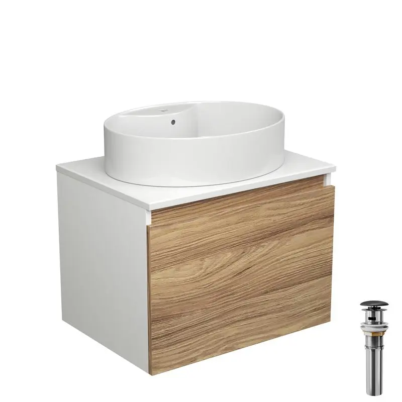 Изображение товара Тумба под раковину Bauedge Blackwood BD2518 подвесная 60см с раковиной, цвет дуб, белый, черный