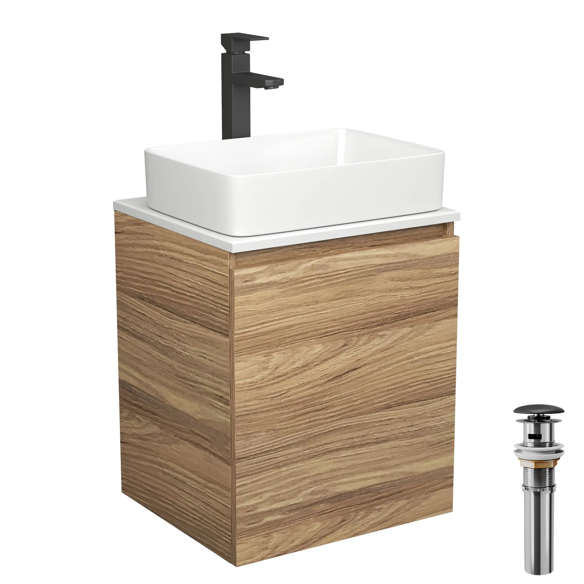 Изображение товара Тумба Bau Dream Blackwood 50 с дверцей SD3036, раковина BAU Hotel 48x37, смеситель для раковины высокий Hotel Black, черный, выпуск клик клак, черный