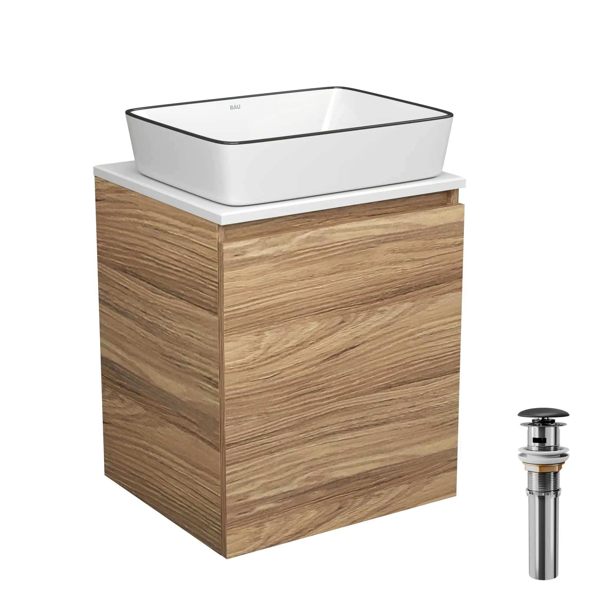 Изображение товара Тумба Bau Dream Blackwood 50 с дверцей SD3058, раковина Hotel Black Rand 48x37, выпуск клик клак, черный