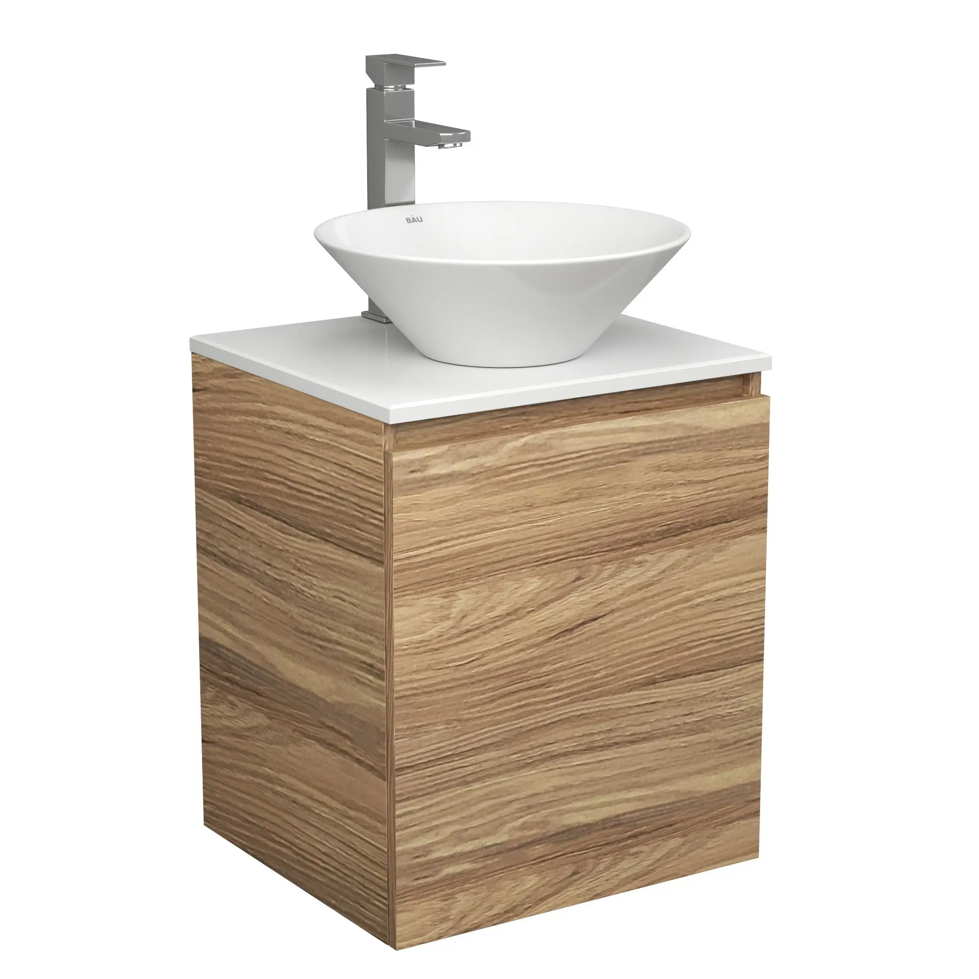 Изображение товара Тумба Bau Dream Blackwood 50 с дверцей SD3069, раковина BAU Dream D43, смеситель для раковины высокий Hotel Still, нержавеющая сталь