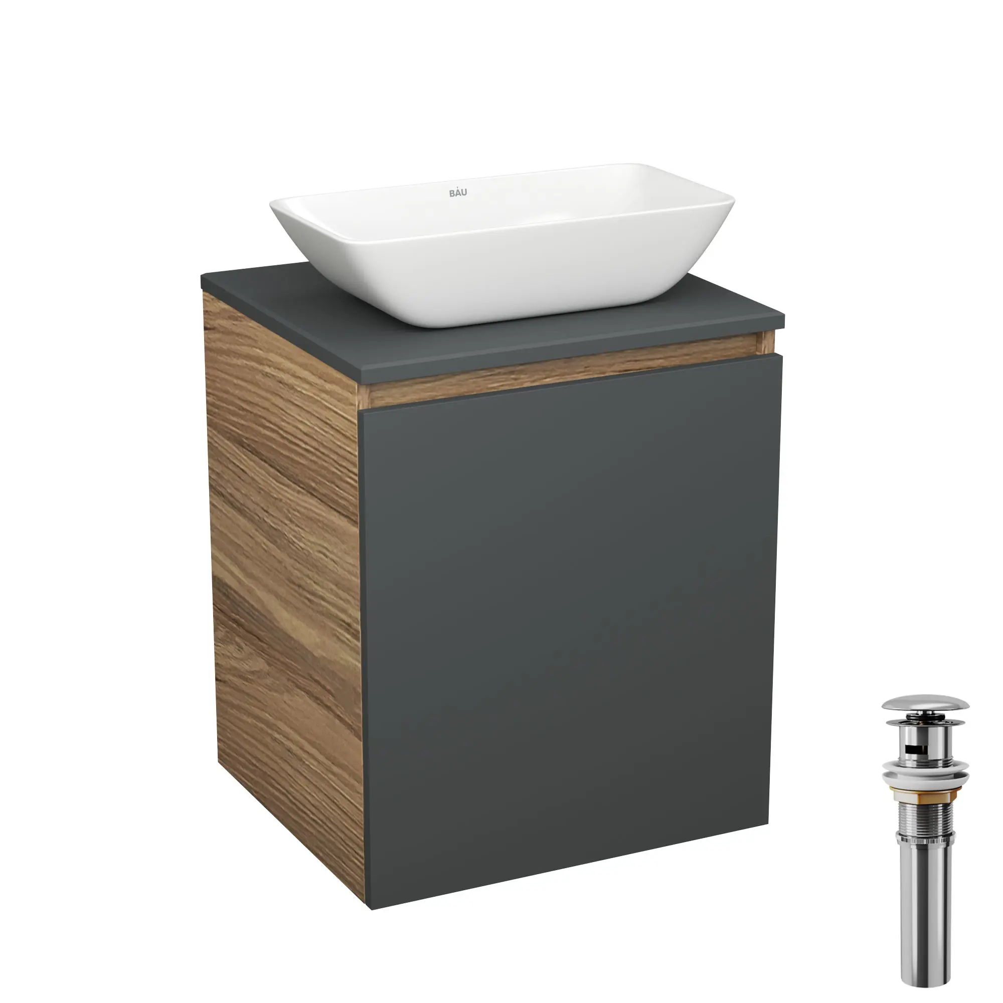 Изображение товара Тумба Bauedge Bau Dream Blackwood 50 графит раковина Spectrum mini 47x24 выпуск клик клак хром