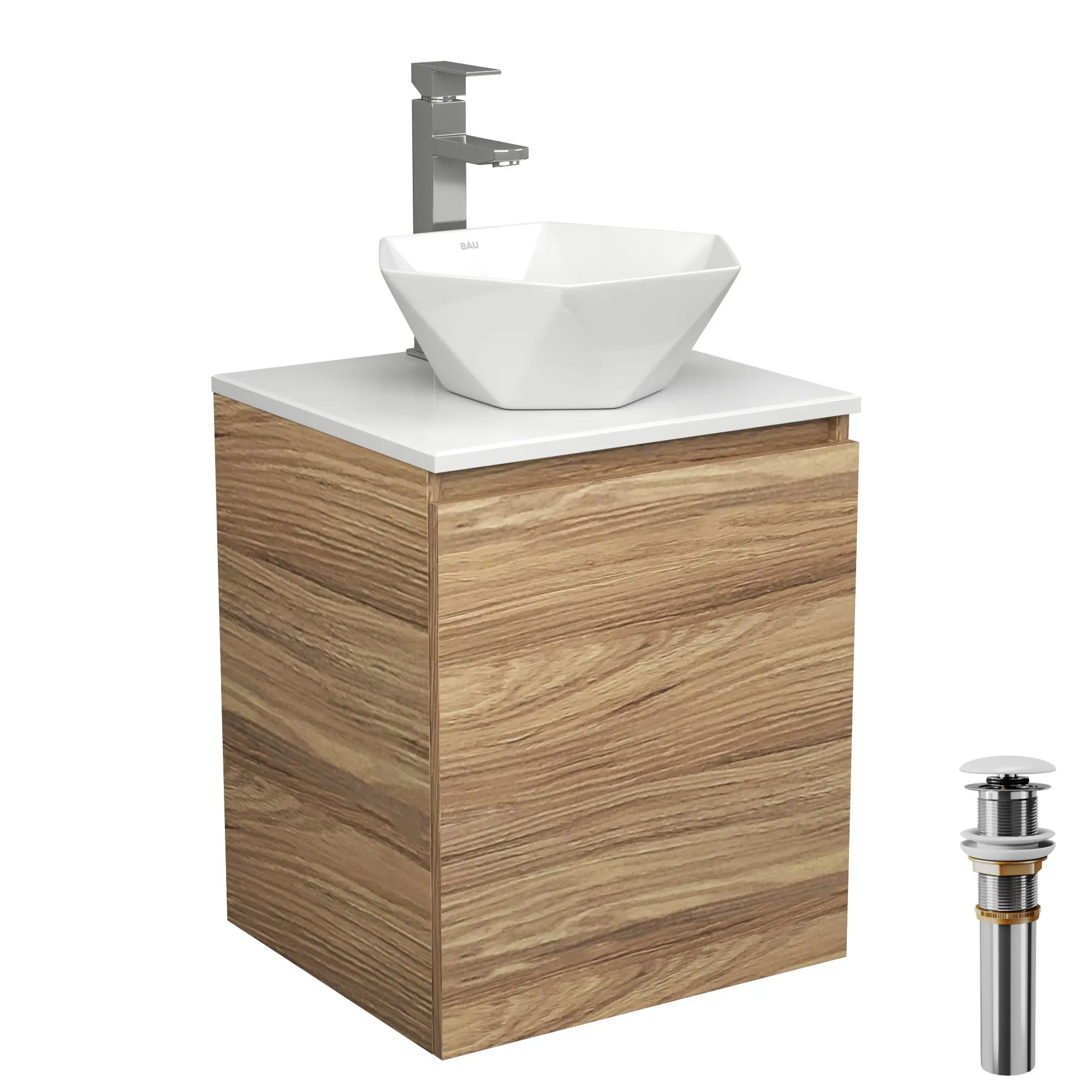 Изображение товара Тумба Bau Dream Blackwood 50 с дверцей SD3098, раковина Crystal 40x40, смеситель для раковины высокий Hotel Still, выпуск клик клак, бел