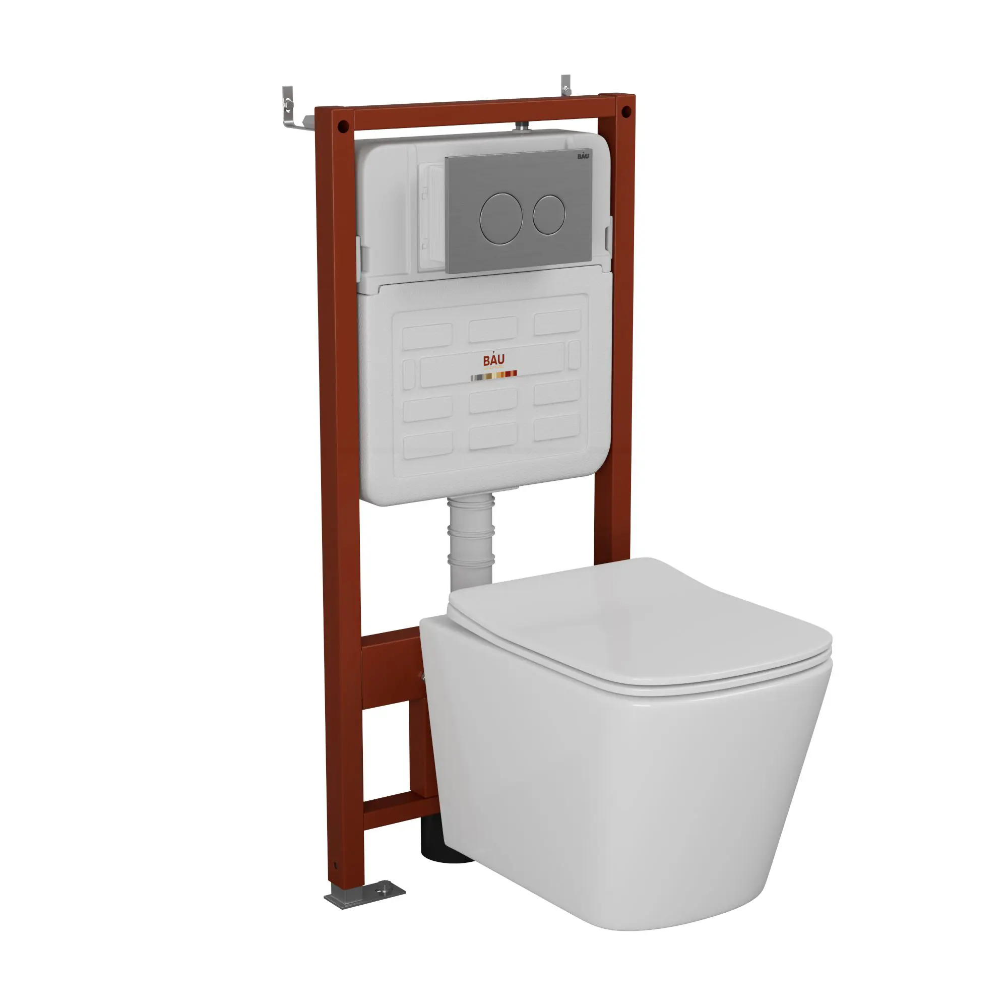 Изображение товара Комплект инсталляции Bauedge Bau Ideal E458103-BS0002-E00118, с унитазом безободковым Stil 51x35 клавиша Wheel антивандальная