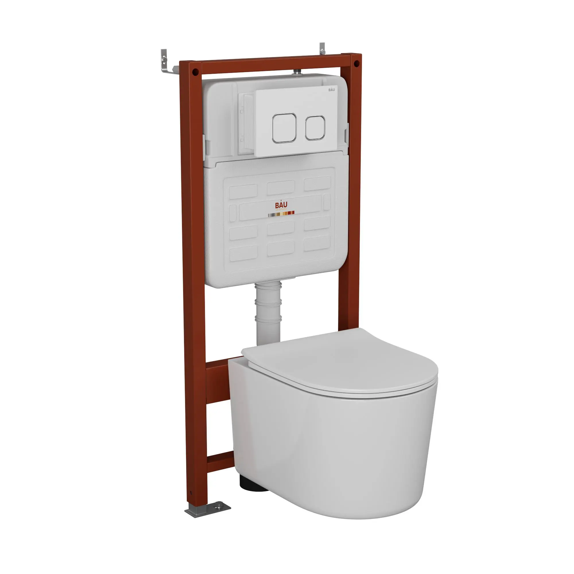 Изображение товара Комплект инсталляции Bauedge Bau Ideal E458103-NM0003-PRO-E00104, с унитазом безободковым Hotel Pro клавиша Strike, белая/хром