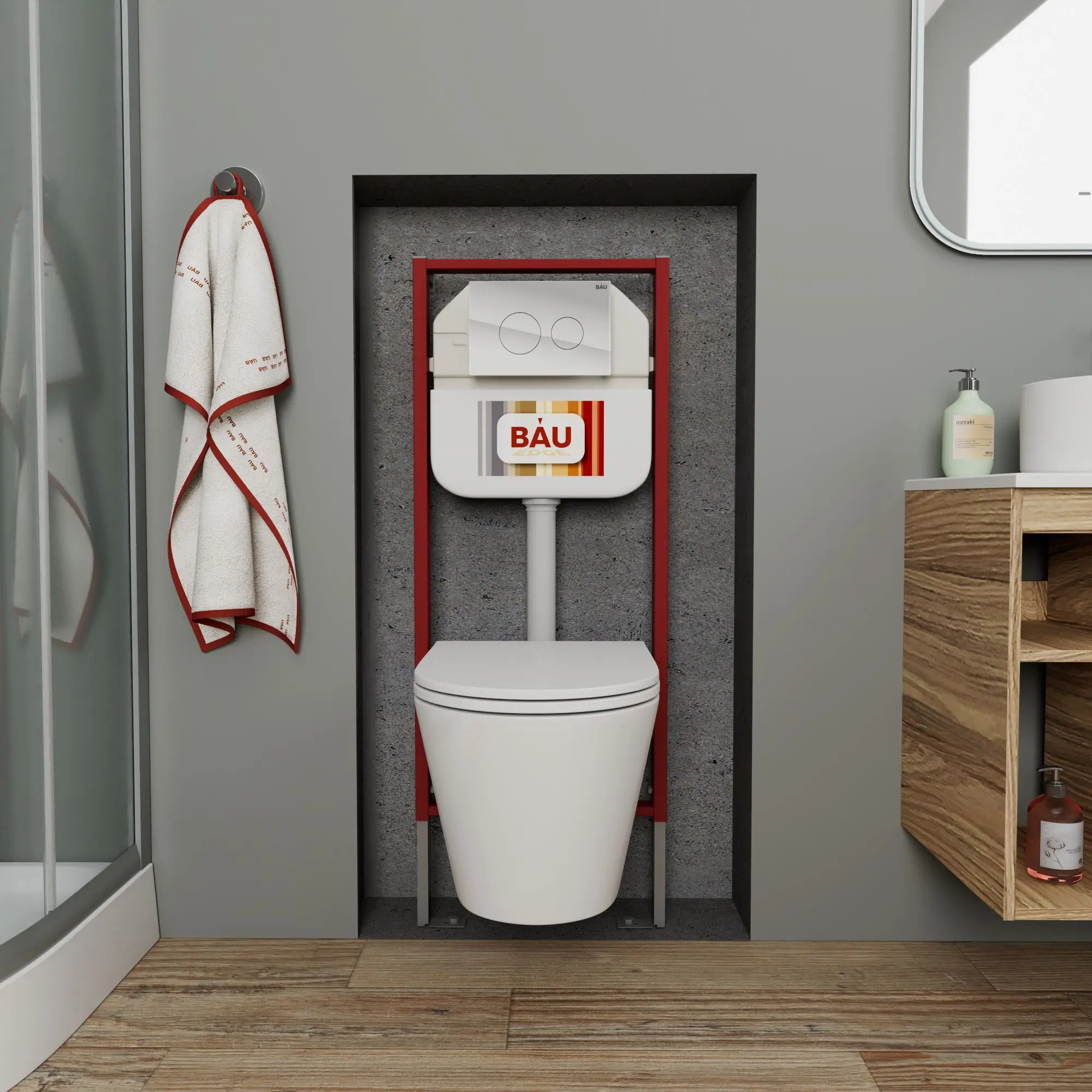 Изображение товара Комплект BAUEDGE NEO45700-BK0001-HQ-Q00010 6 в 1: инсталляция, унитаз безободковый Nimb Hurricane, быстросъемное микролифт, кнопка Dream, белая