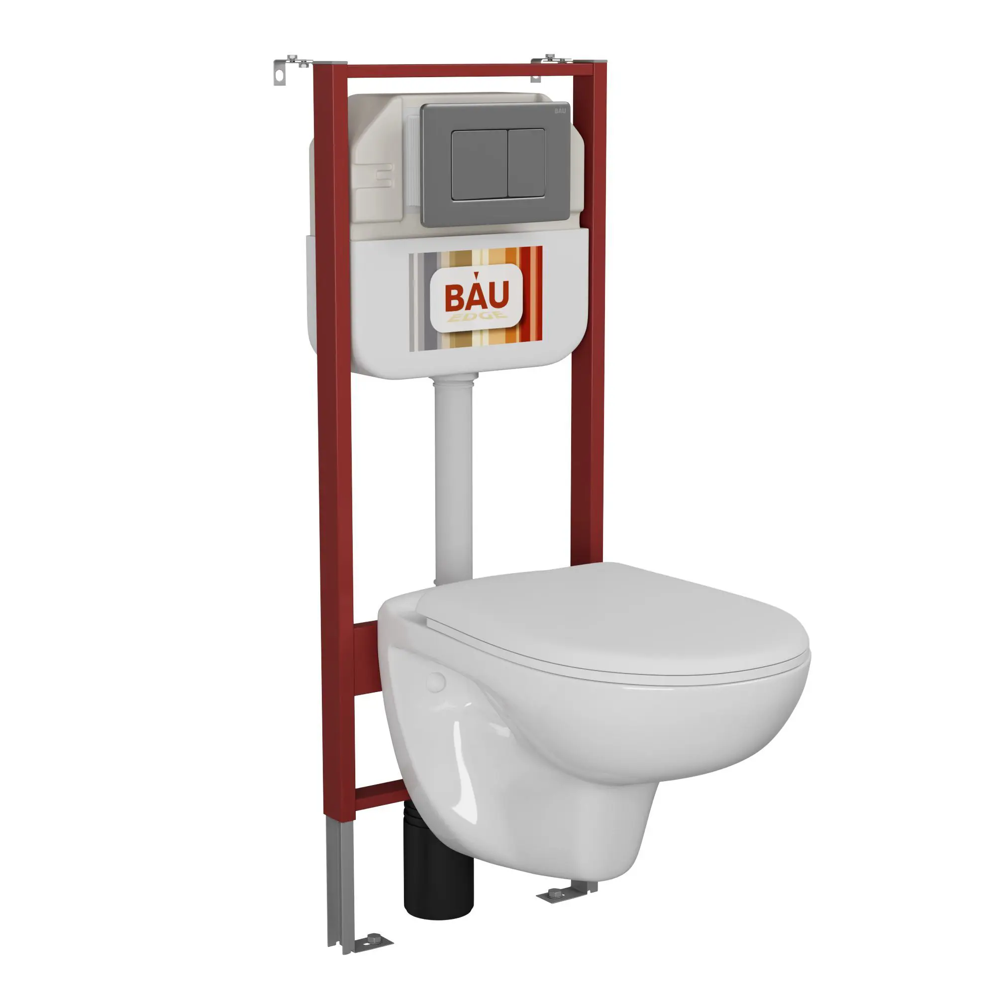 Изображение товара Комплект BAUEDGE 6 в 1 NEO45700-BN0111-Q00017: инсталляция, унитаз безободковый Novo, сиденье микролифт, кнопка Stil Gun Grey нерж. сталь