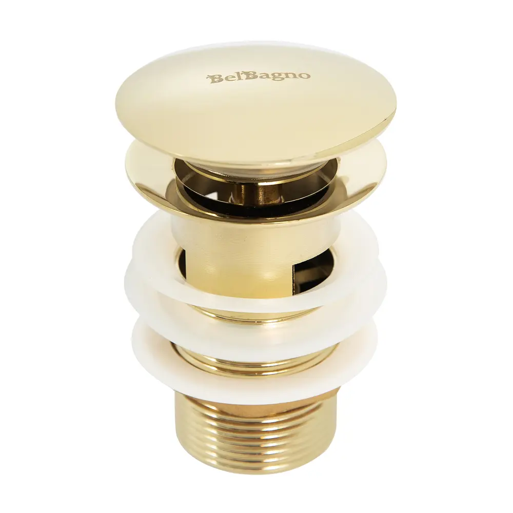 Изображение товара Донный клапан BelBagno BB-SAT-ORO с переливом, латунь, золото, 10 см, клик-клак