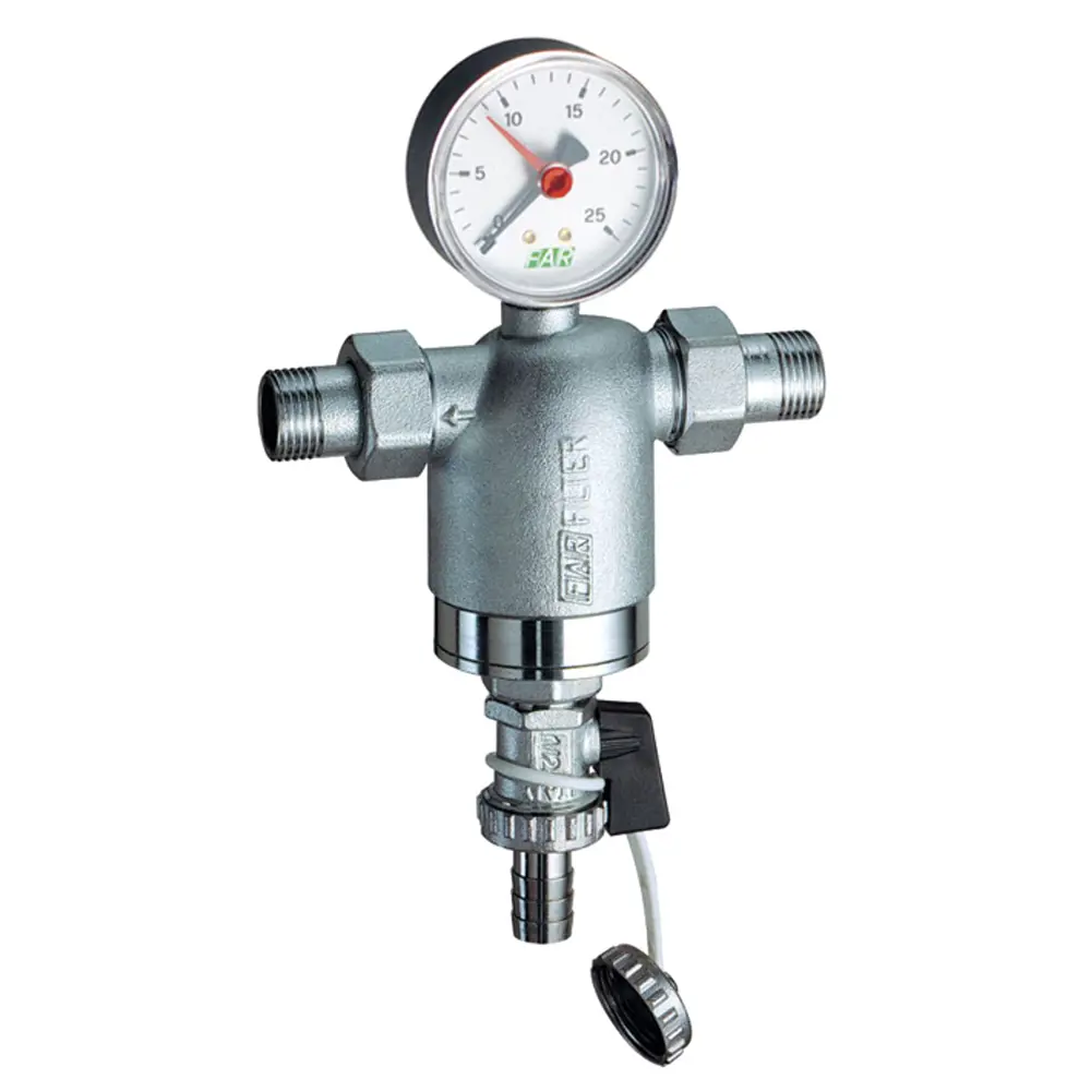 Изображение товара Фильтр промывной FAR с манометром 1/2, 300 мкм, латунь, Италия