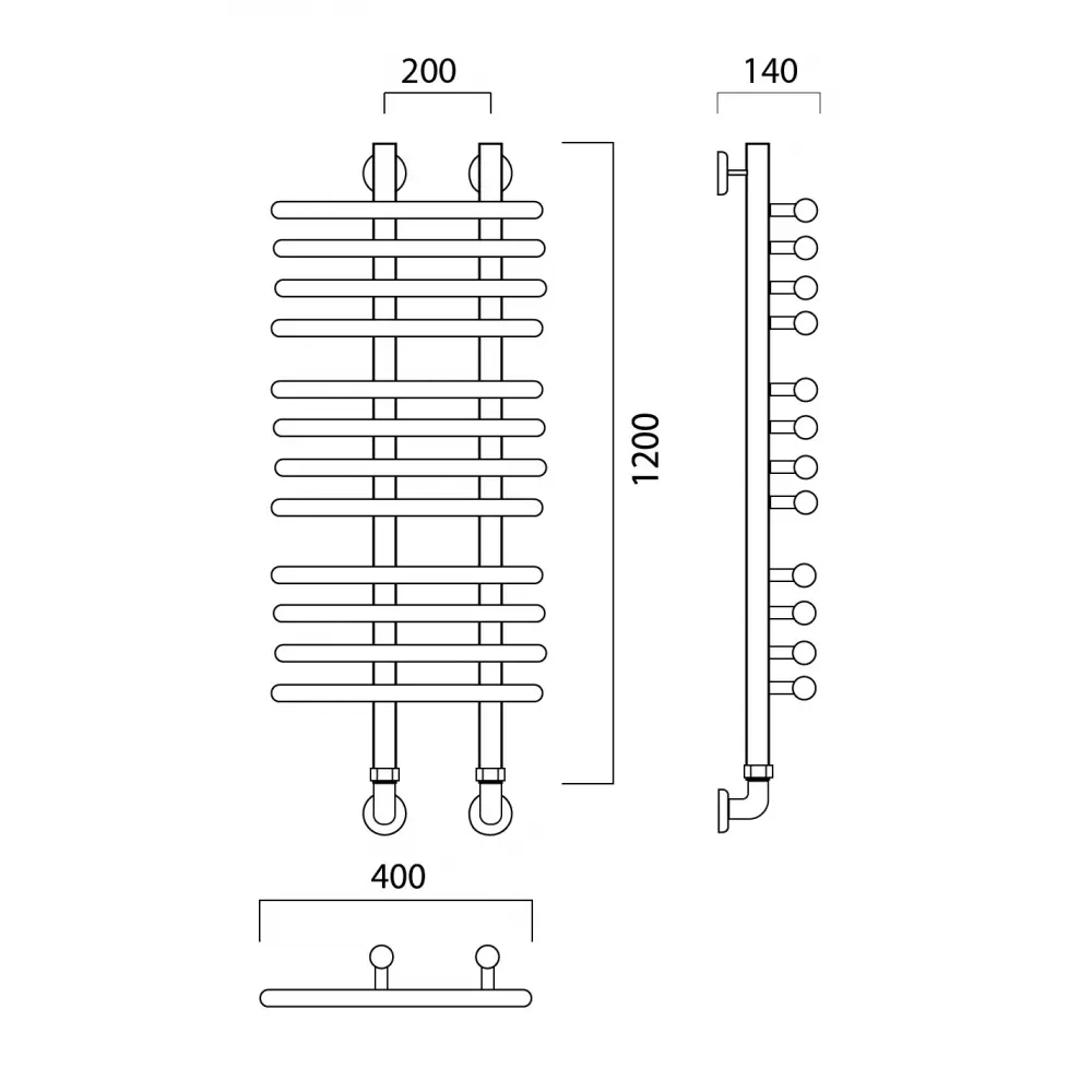 Изображение товара Полотенцесушитель водяной Роснерж Neo 3 L110000 120x40 см нержавеющая сталь 1" групповой