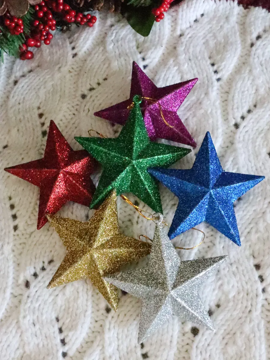 Изображение товара Набор елочных игрушек Звездочки Decoretto SY-0286 3 см х 9 см разноцветный 6 шт