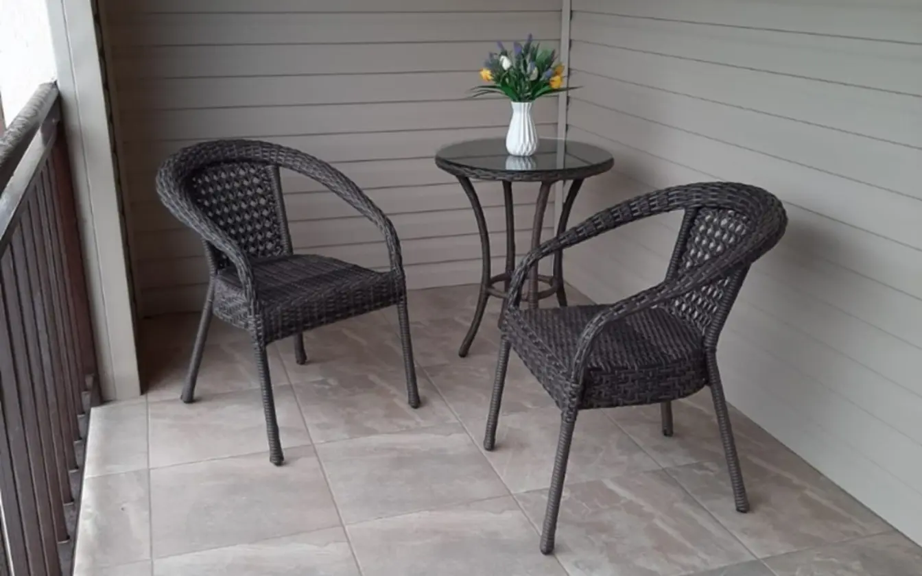 Изображение товара Садовая мебель для обеда Aiko Deco искусственный ротанг коричневый 3 предмета